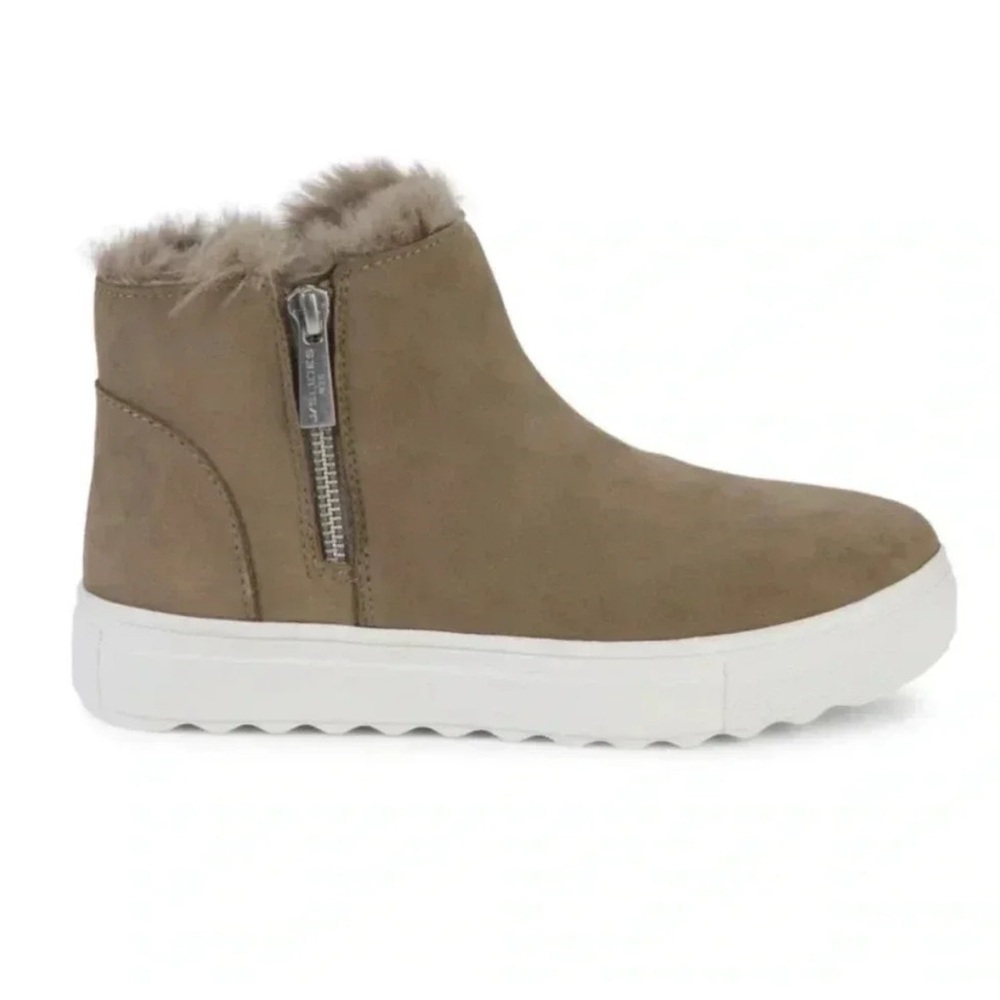 New • J Slides Tan Fur-Lined Ankle Boots with Zipper